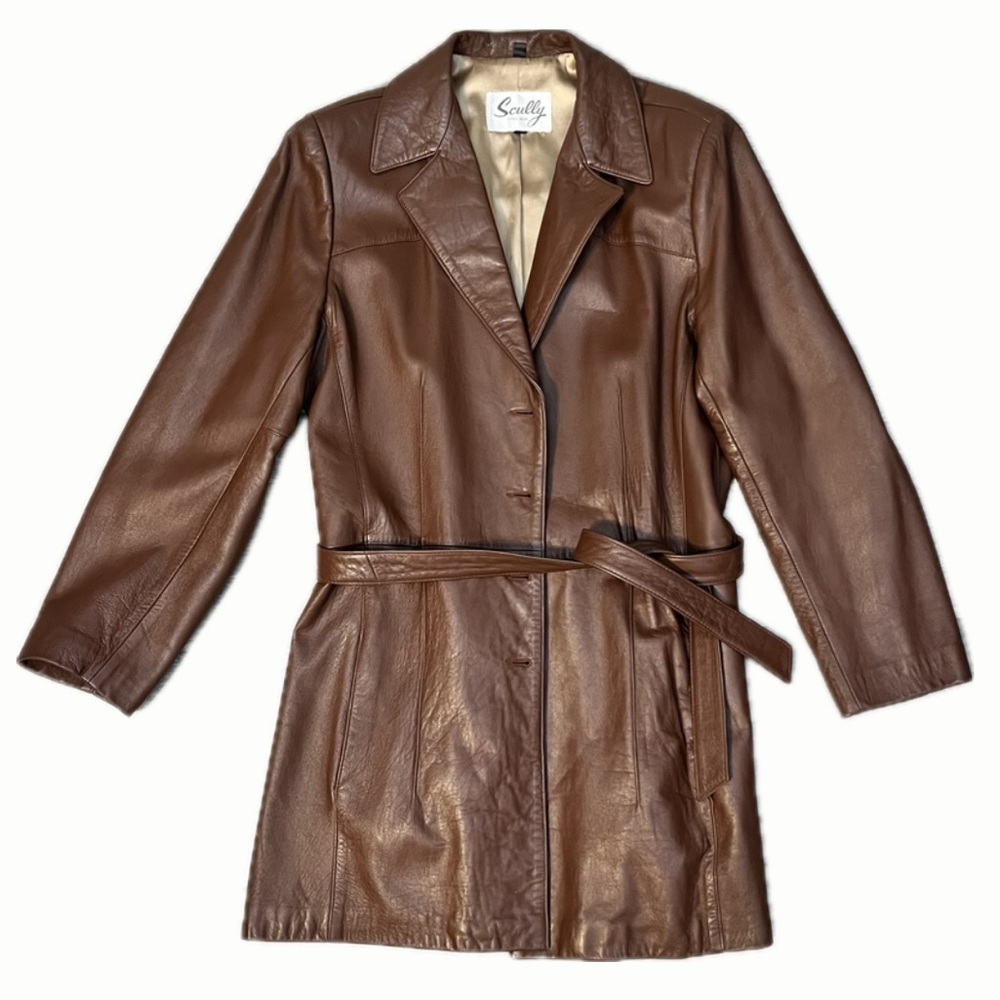 Vintage Brown Leather Trench Jacket